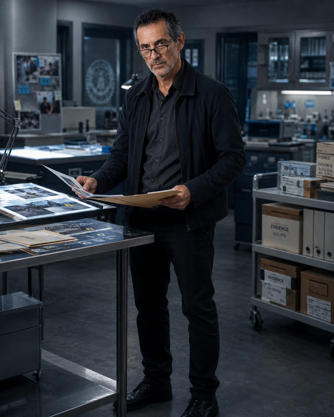 Antonio Tony Iavarone reviewing forensic evidence files in a lab environment.