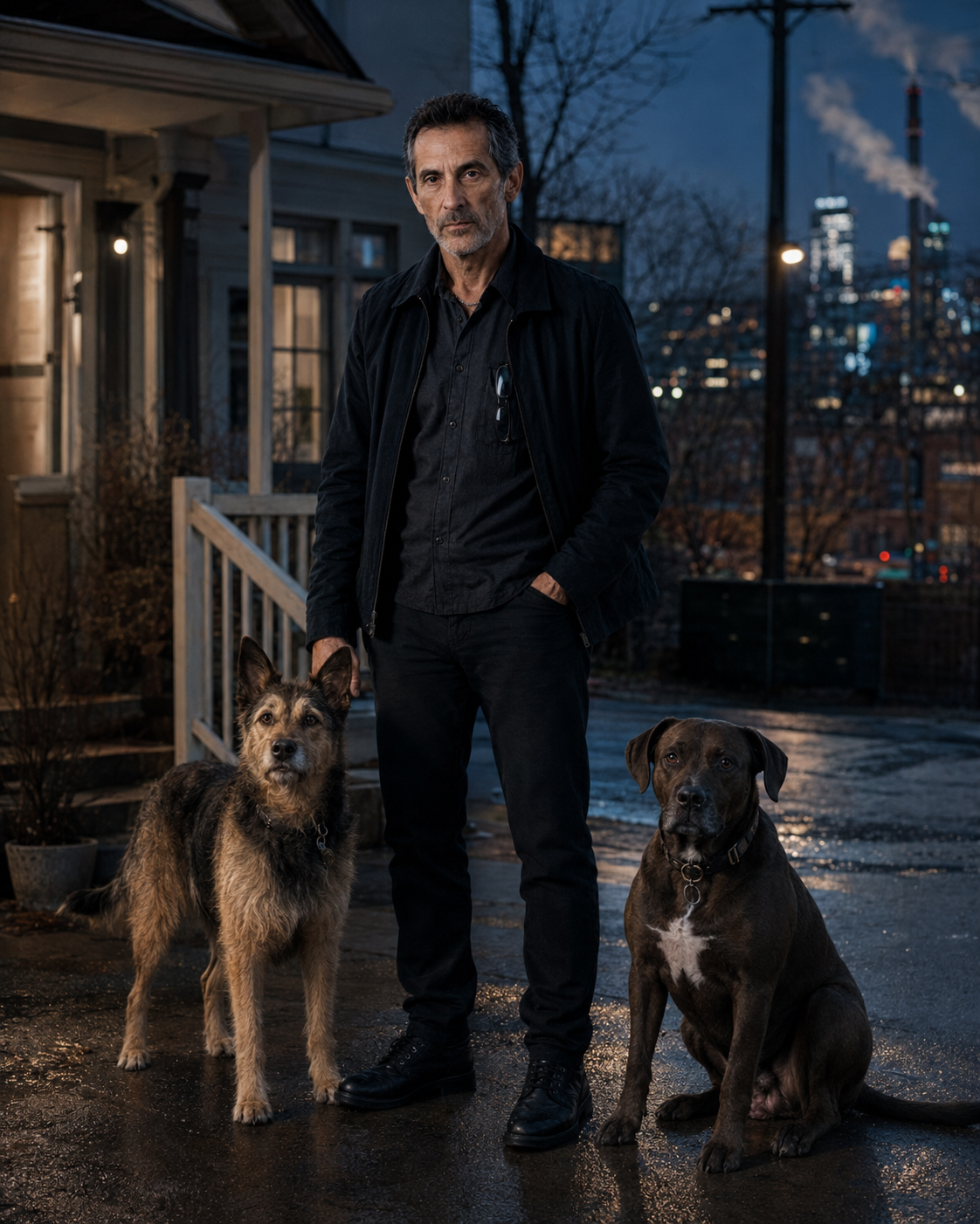 Antonio Tony Iavarone standing outside his Hamilton home with his dogs Rocco and Nino.